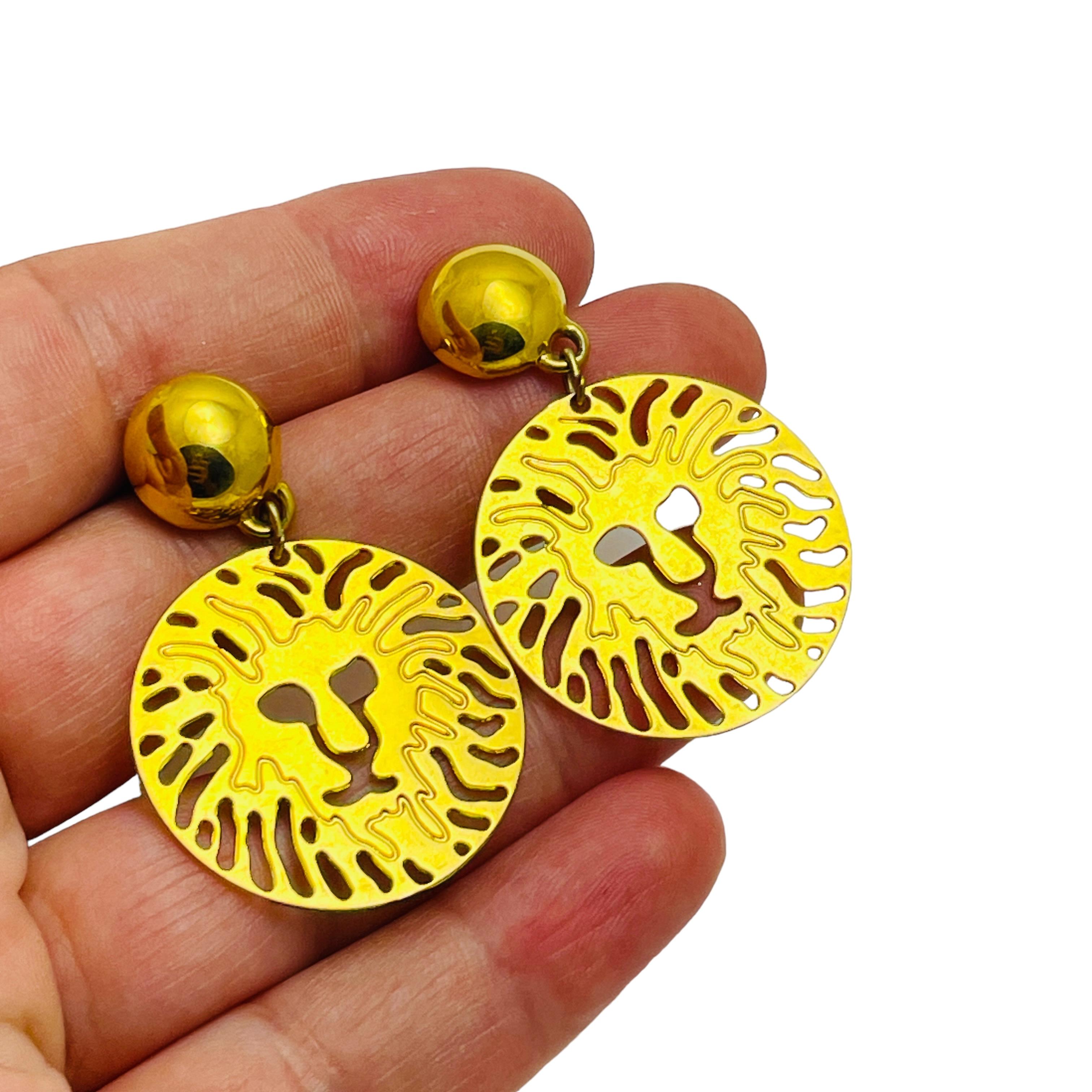 ANNE KLEIN Vintage Gold Löwenkopf Designer Laufsteg-Ohrringe mit Ohrringen aus Gold Damen im Angebot