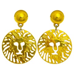 ANNE KLEIN vintage oro cabeza de león pendientes colgantes de diseño de pasarela