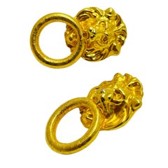 ANNE KLEIN vintage gold lions head door knocker designer earrings