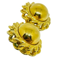 ANNE KLEIN - Boucles d'oreilles à clip de designer, chaîne massive, ton or, vintage