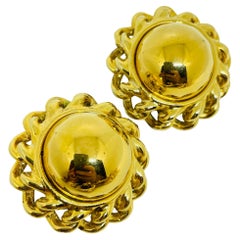 ANNE KLEIN vintage gold tone chain massive designer clip on earrings