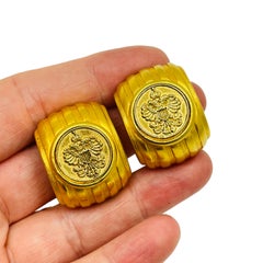 ANNE KLEIN vintage gold tone coin Etruscan designer 80's clip on earrings