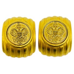 ANNE KLEIN vintage tono oro moneda etrusca diseñador años 80 pendientes de clip ANNE KLEIN vintage tono oro moneda etrusca diseñador años 80 pendientes de clip