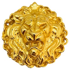 ANNE KLEIN vintage gold tone lions head designer brooch