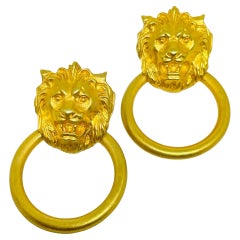 Boucles d'oreilles vintage Anne Klein en forme de tête de lion, couleur or, ajourées