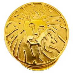 ANNE KLEIN vintage gold tone lions head scarf clip