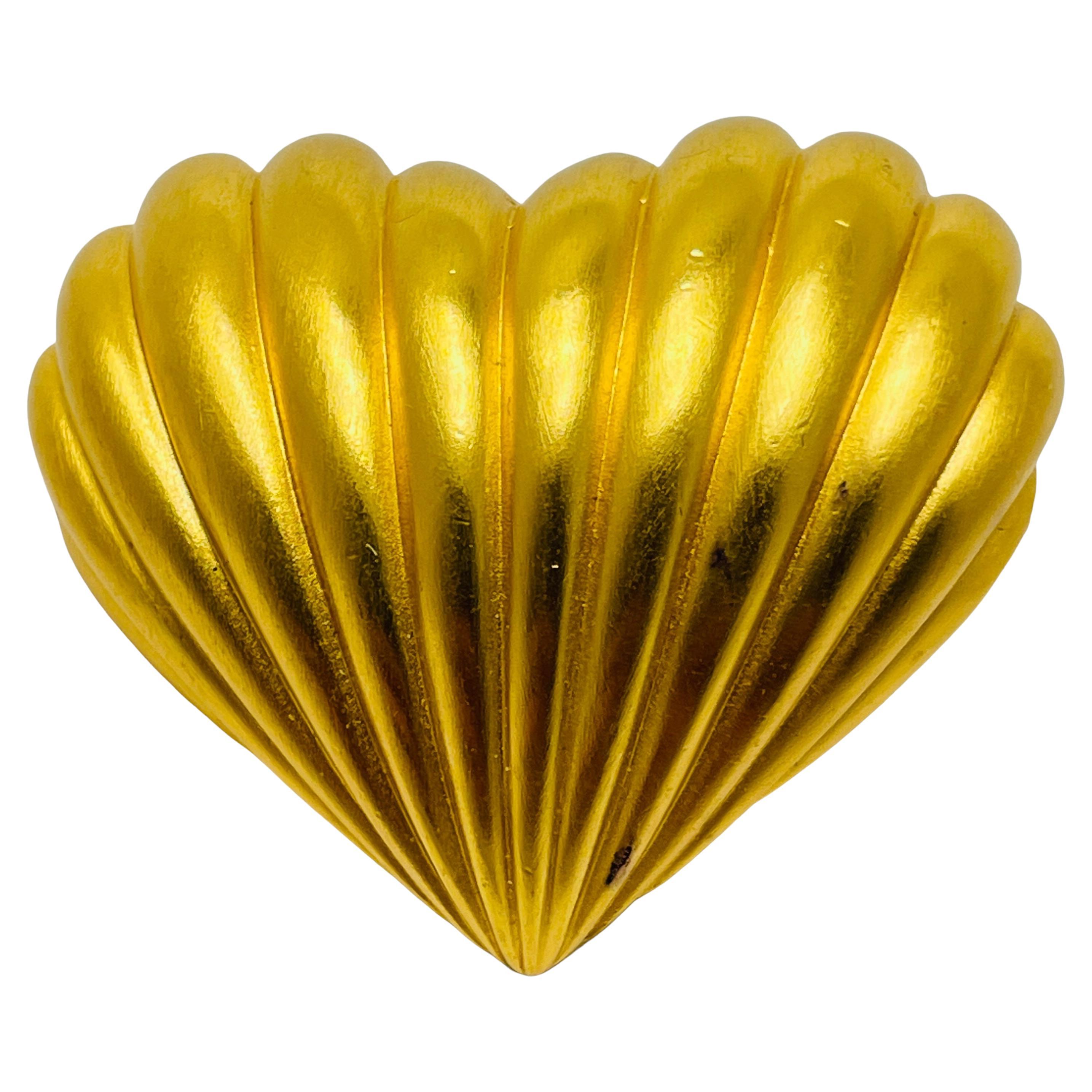 ANNE KLEIN broche de diseño vintage corazón mate tono dorado en venta