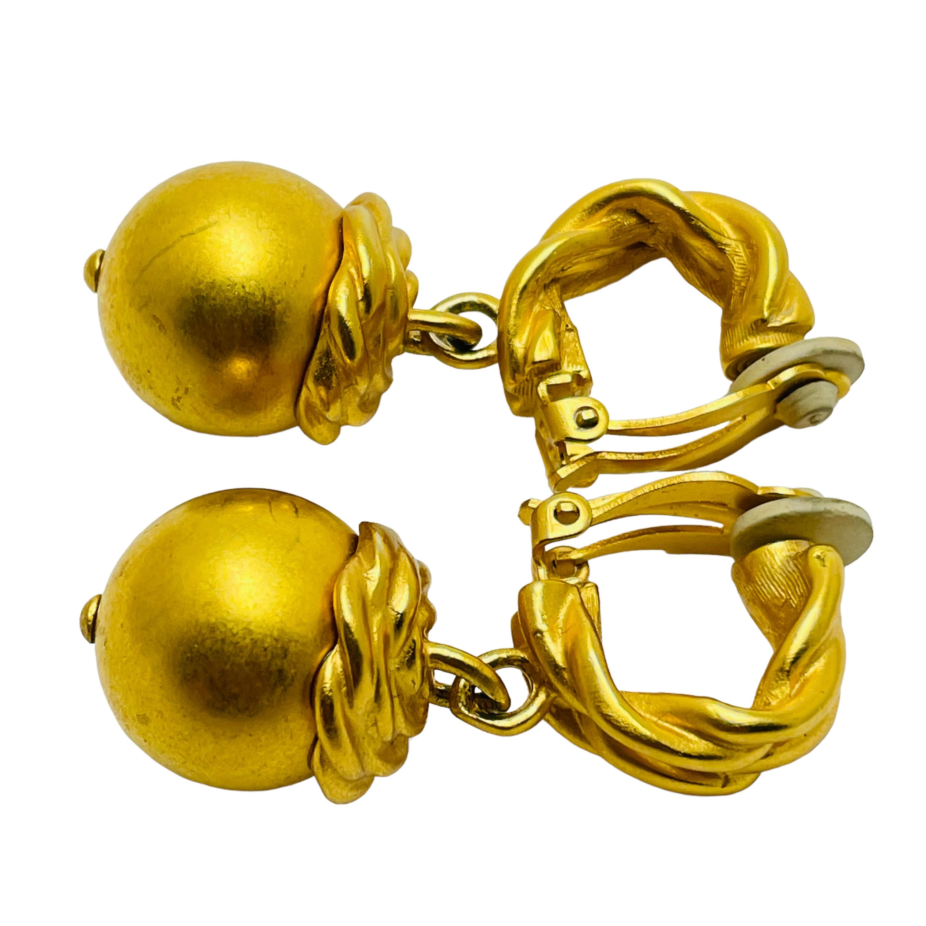 Women's or Men's ANNE KLEIN vintage matte gold dangle ball designer runway earrings For Sale