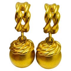 ANNE KLEIN vintage matte gold dangle ball designer runway earrings
