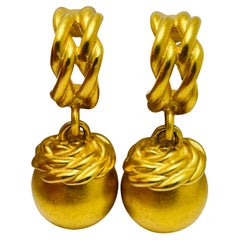 ANNE KLEIN Vintage matte gold dangle ball designer runway earrings