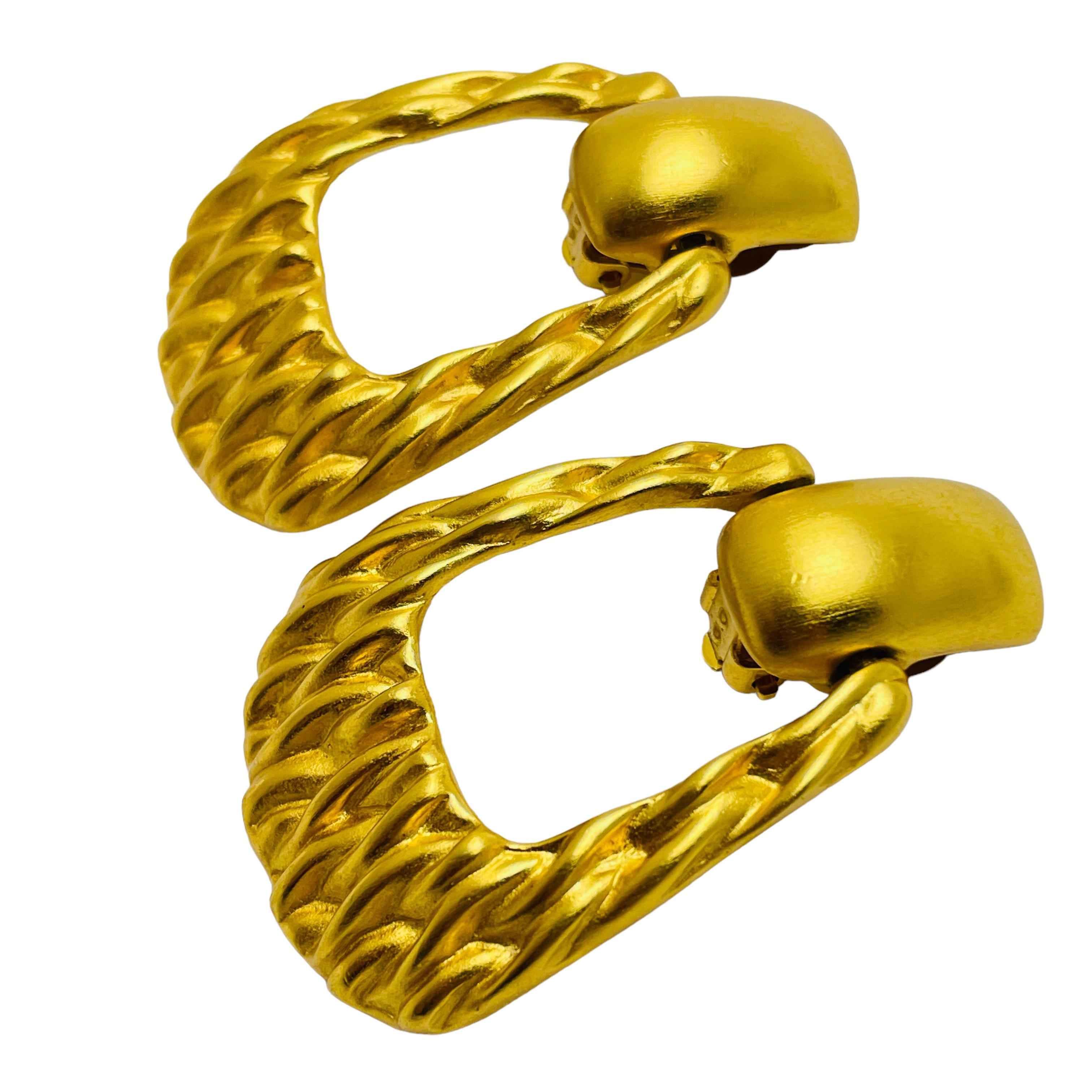 Women's or Men's ANNE KLEIN vintage matte gold door knocker modernist designer runway earrings