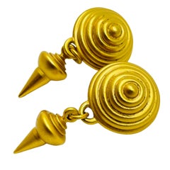 ANNE KLEIN vintage matte gold etruscan designer runway clip on earrings