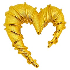 ANNE KLEIN broche de oro mate vintage corazón de diseñador de pasarela