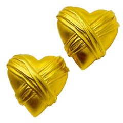 ANNE KLEIN vintage oro mate corazón diseñador pasarela clip en pendientes