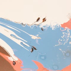 'Astratto, rosa e pergamena', artista donna del Minnesota, grande olio d'azione psichedelico