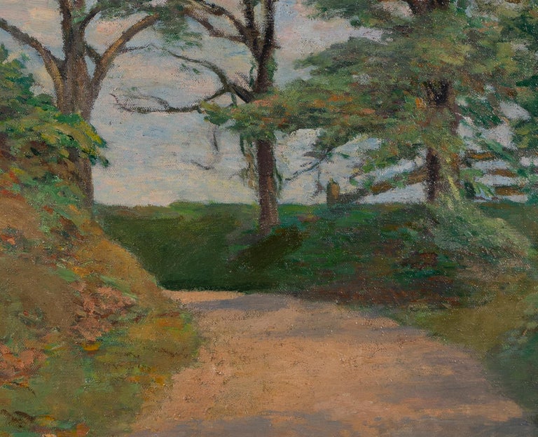 Antique American Impressionist Coastal Forest Landscape Signed Oil Painting For Sale 4