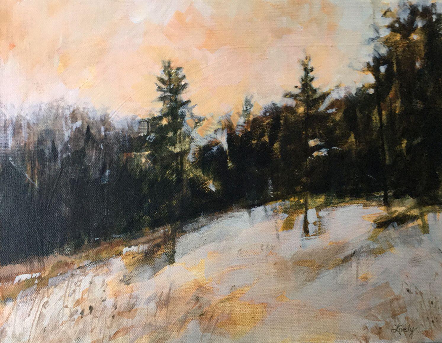 Fleeting winter scene :: Painting :: Contemporary :: This piece comes with an official certificate of authenticity signed by the artist :: Ready to Hang: No :: Signed: Yes :: Signature Location: Lower right :: Canvas :: Landscape :: Original ::