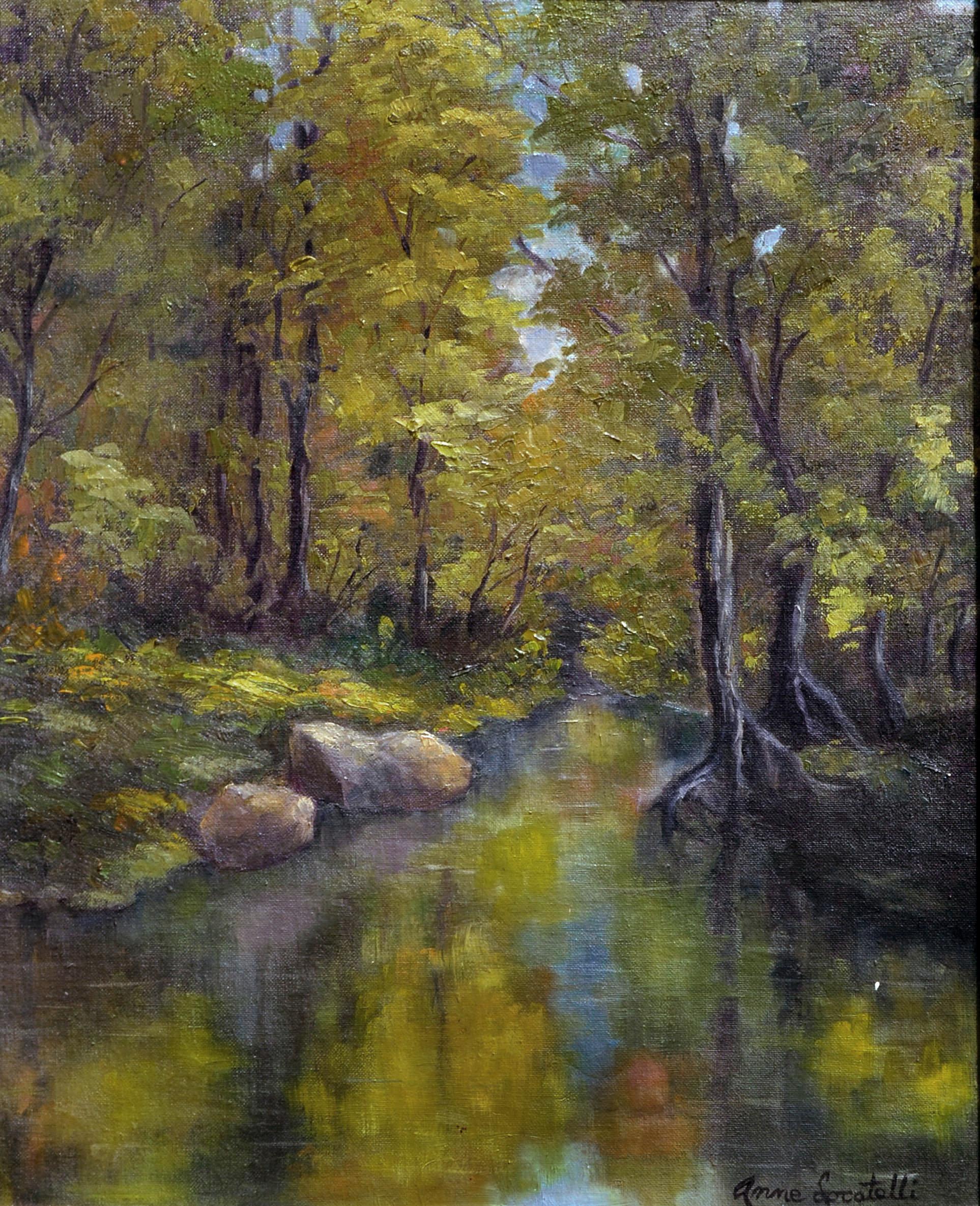 Boulder Creek, California Landscape - Painting by Anne Locatelli