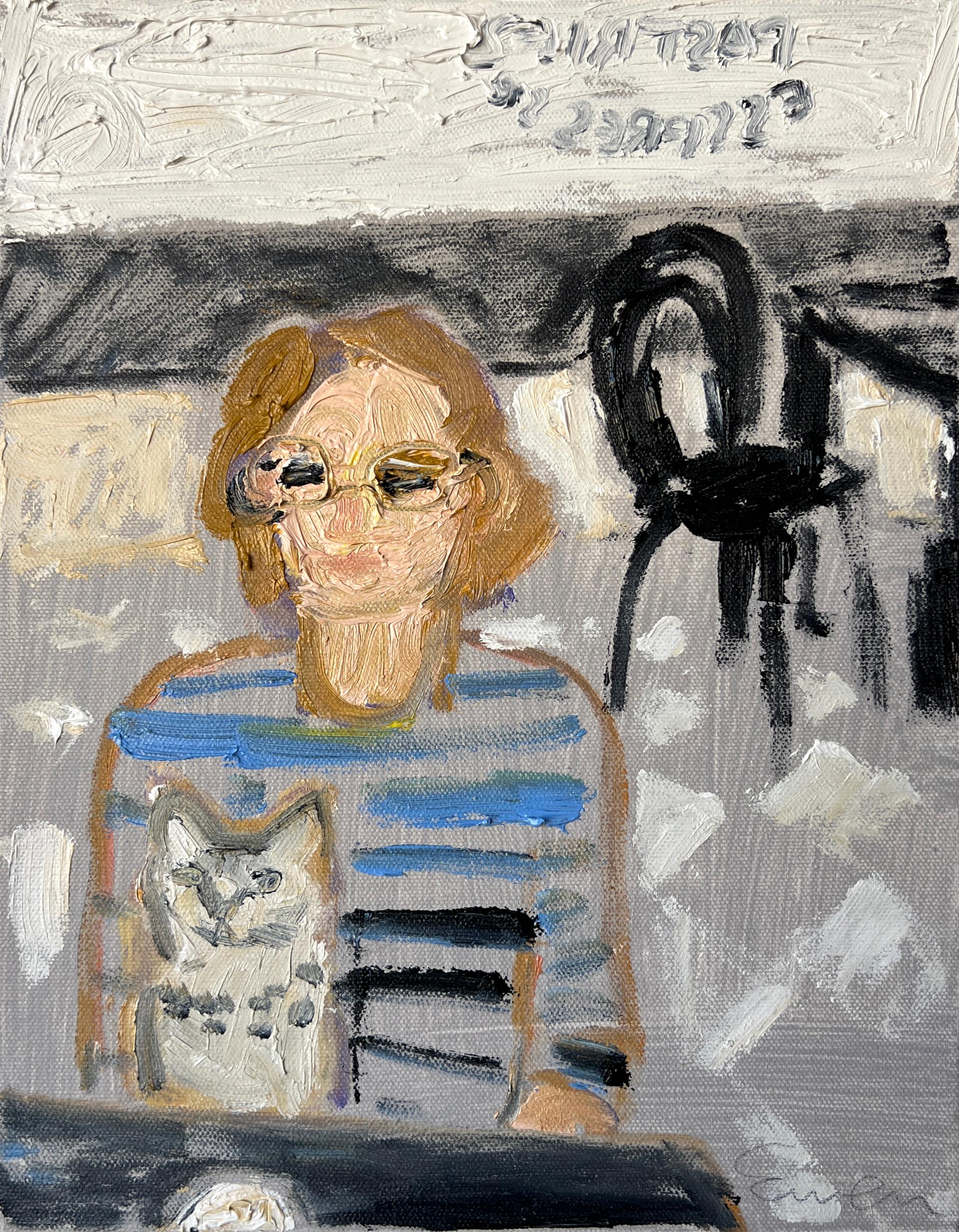 Anne-Louise Ewen Portrait Painting - "To Solitudes" Small Original Oil Painting,  Impasto, Cafe