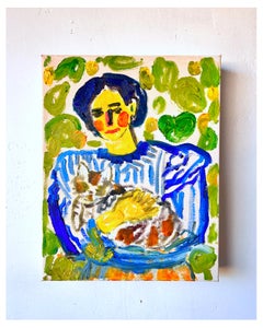 "We Are Friends Says The Cat" Original Oil Painting, Colorful, Impasto, Small