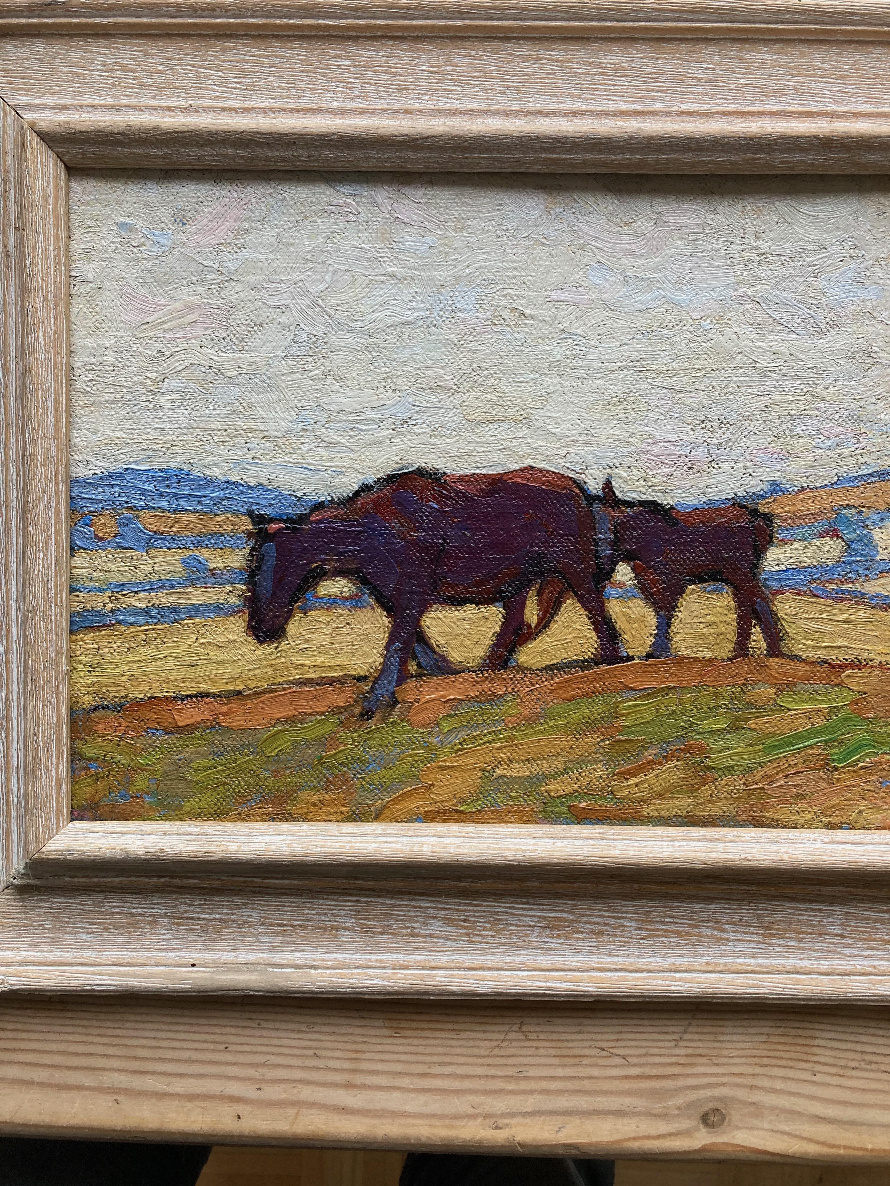 Anne Louise Falkner, British Impressionist, Female artist, horses on a hillside 8