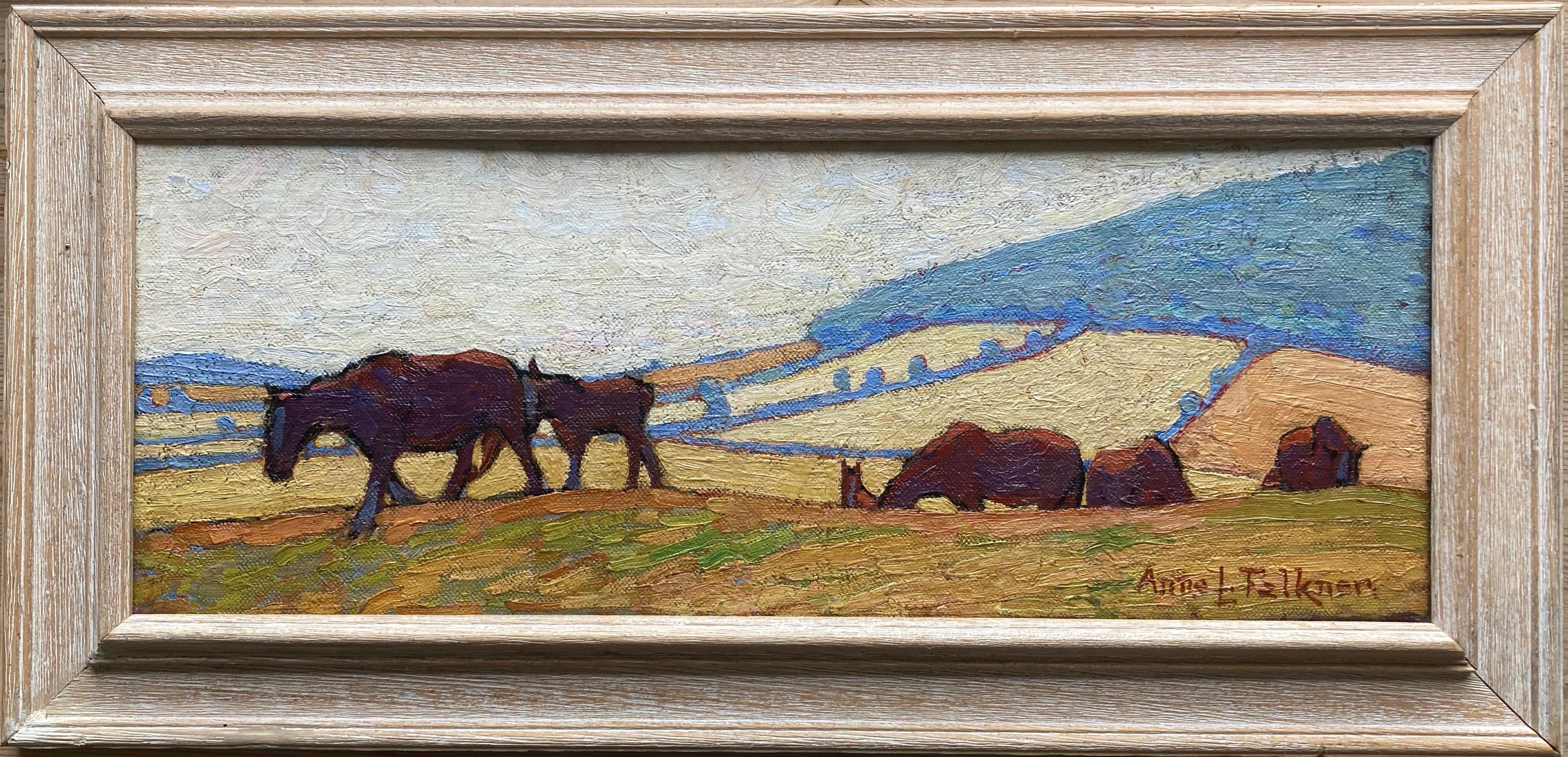Anne Louise Falkner, British Impressionist, Female artist, horses on a hillside 5