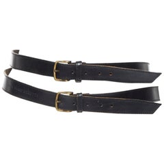 ANNE MARIE BERETTA black leather dual buckle wrapped belt  75 / 30"