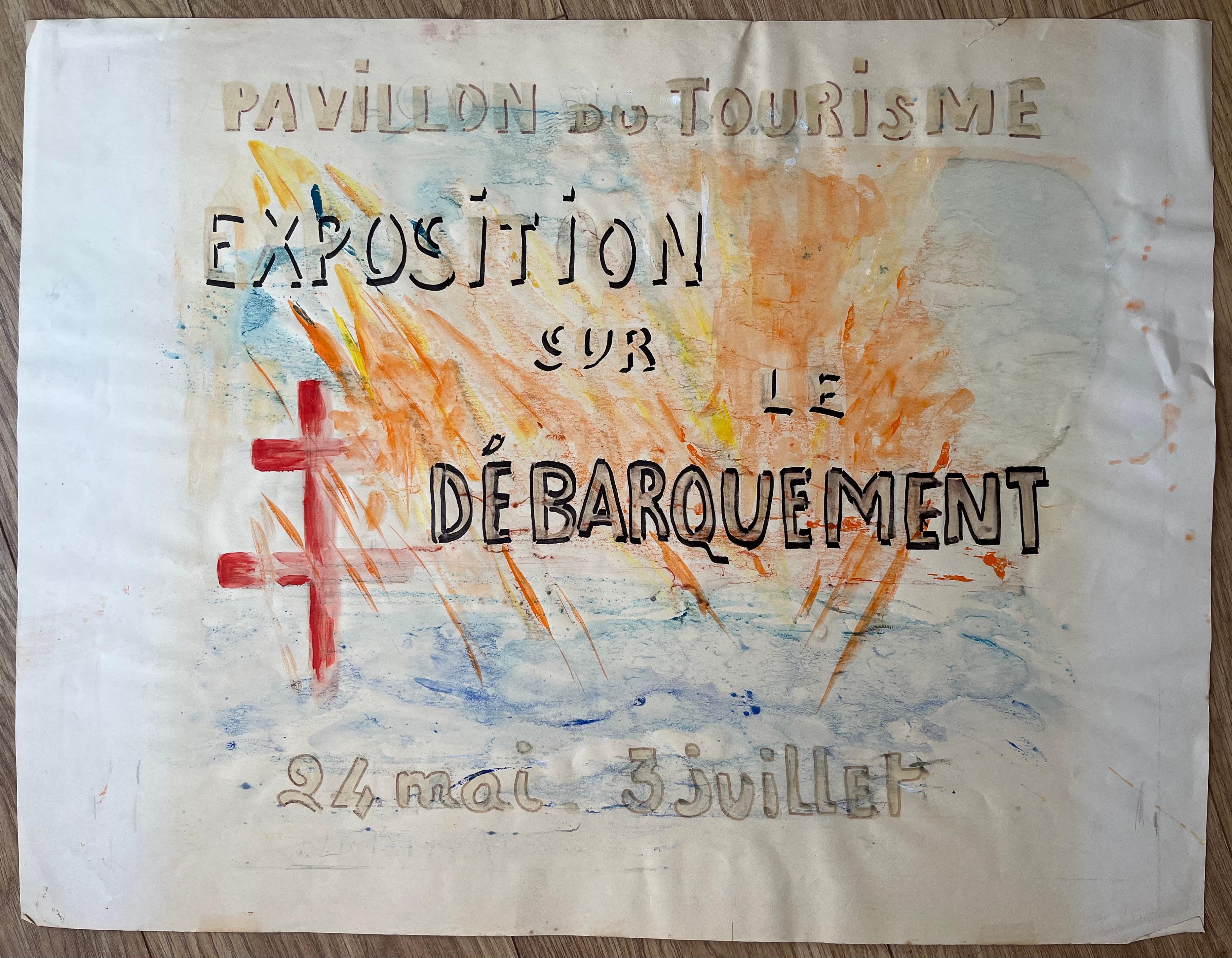 Estudio de cartel de exposición francés de mediados del siglo XX para el Desembarco de Normandía de la Segunda Guerra Mundial - Painting de Anne Marie Migette Perard