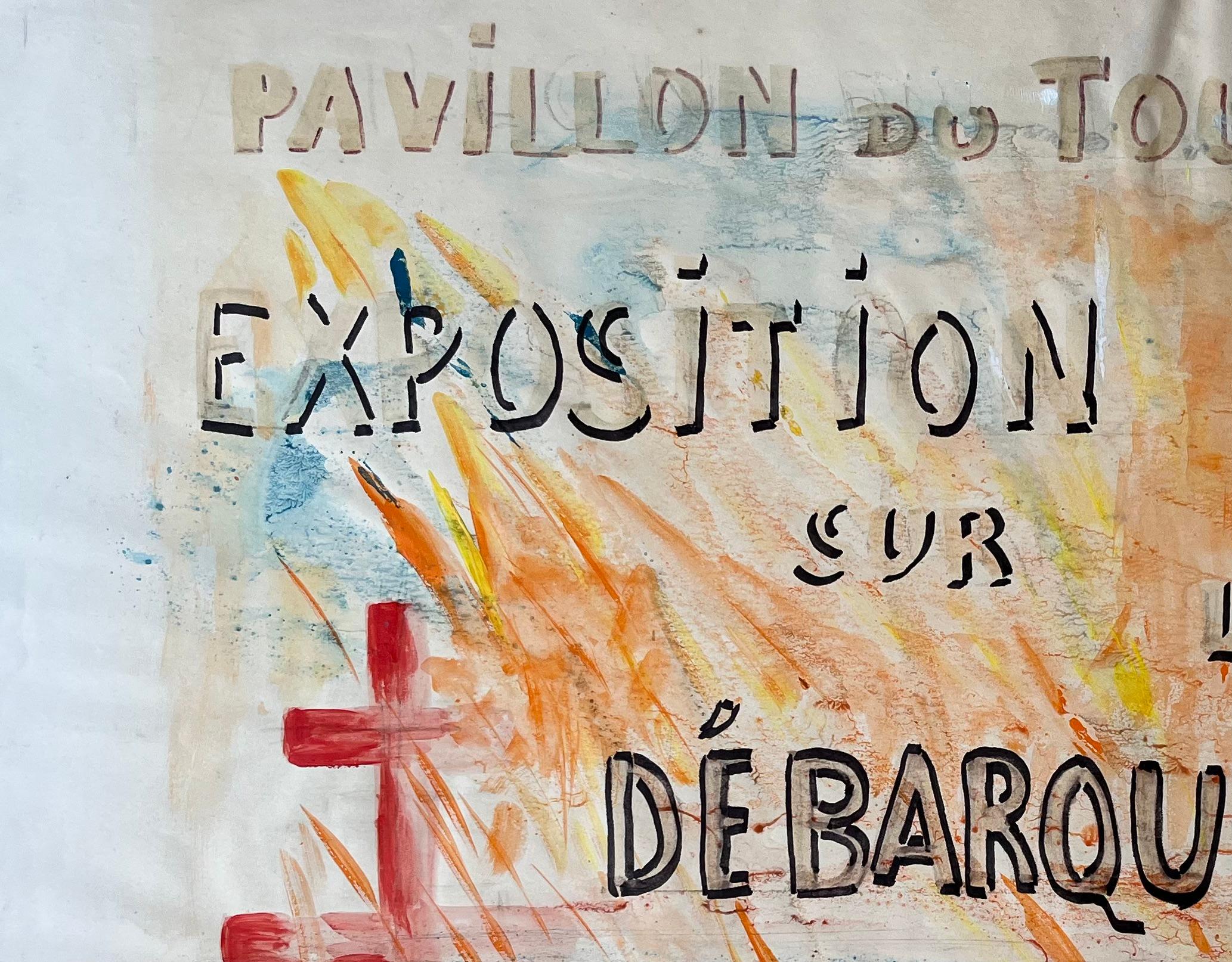 Estudio de cartel de exposición francés de mediados del siglo XX para el Desembarco de Normandía de la Segunda Guerra Mundial - Painting Posimpresionista de Anne Marie Migette Perard