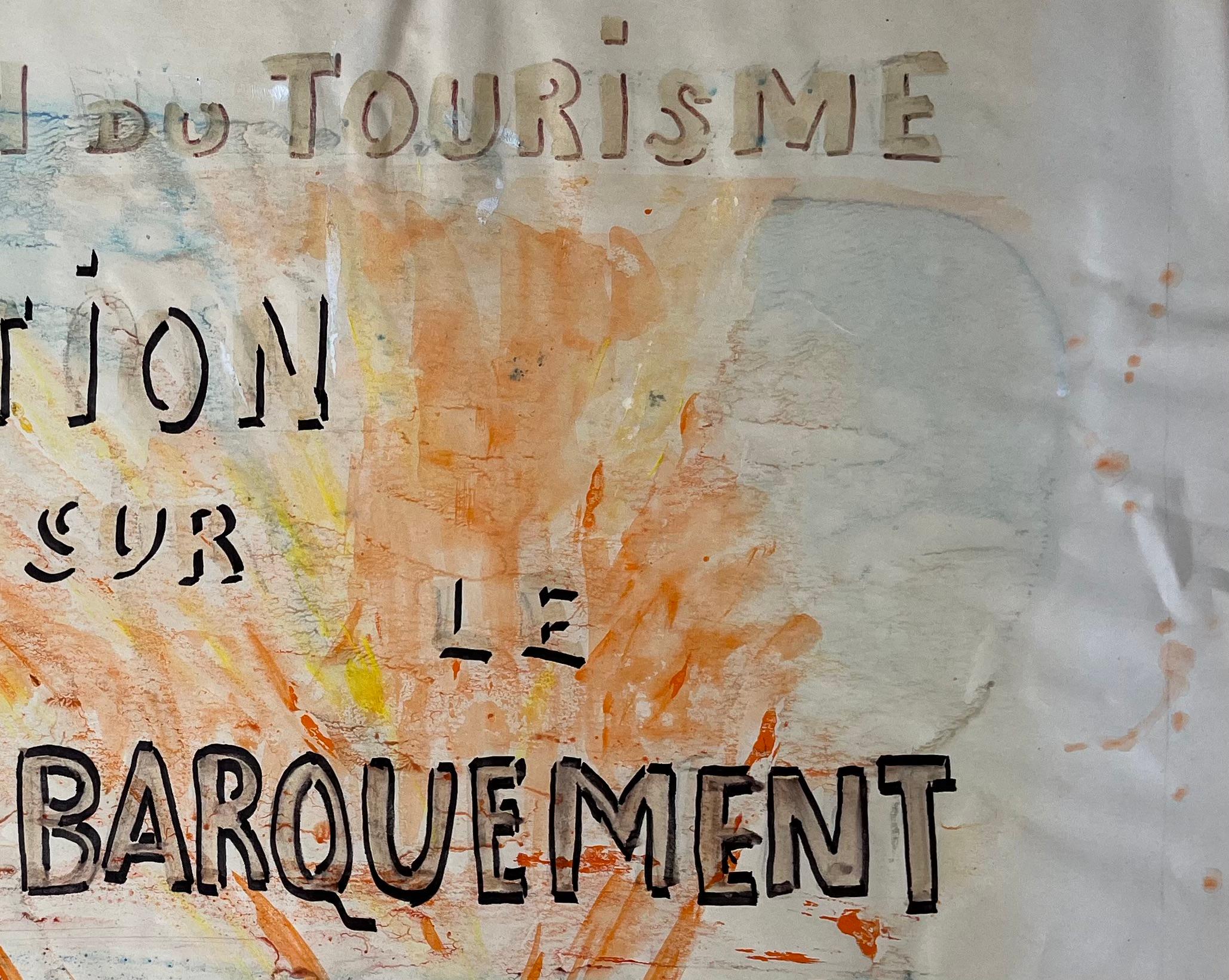 Estudio de cartel de exposición francés de mediados del siglo XX para el Desembarco de Normandía de la Segunda Guerra Mundial - Landscape Painting Marrón de Anne Marie Migette Perard