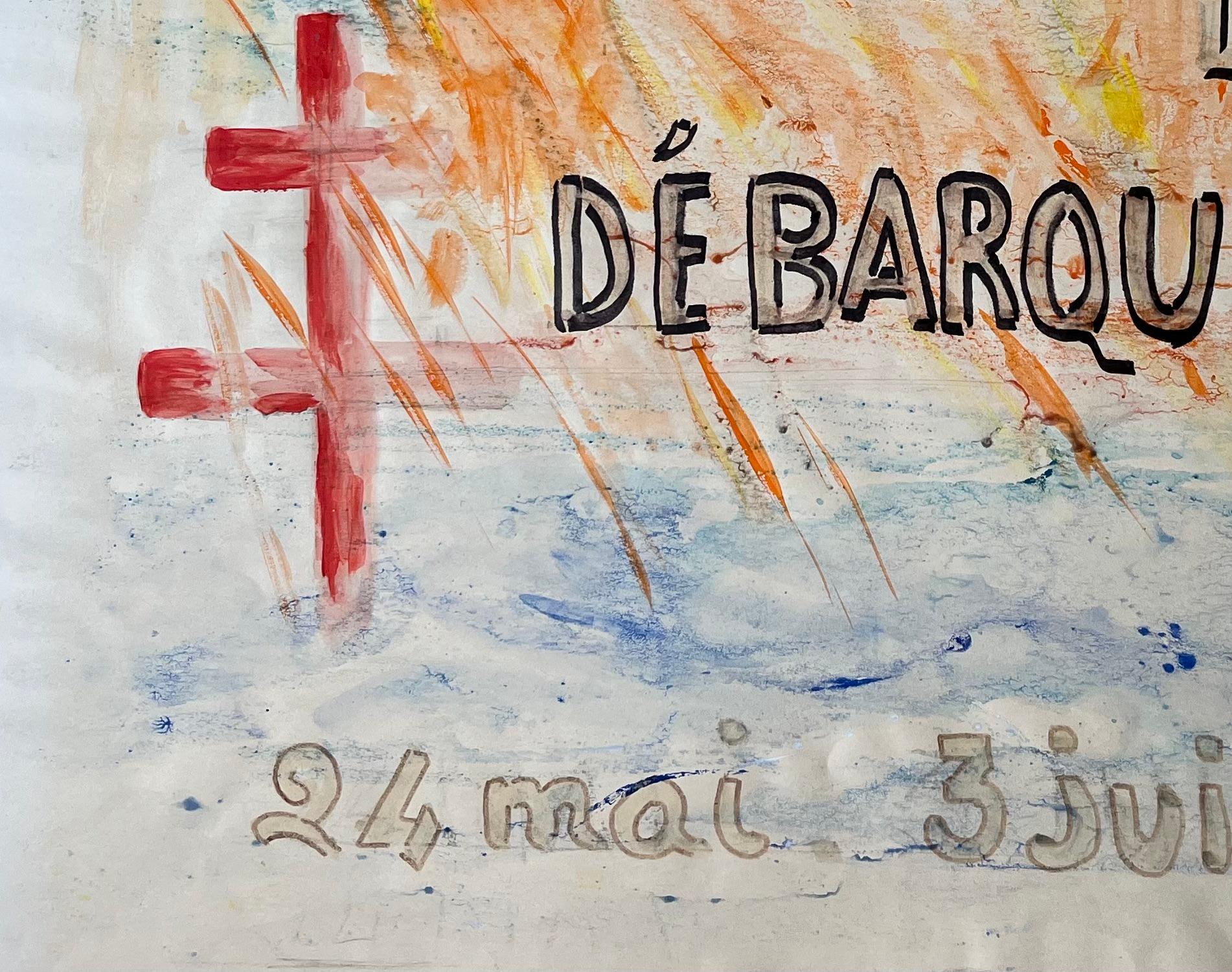Estudio de cartel de exposición francés de mediados del siglo XX para el Desembarco de Normandía de la Segunda Guerra Mundial en venta 1
