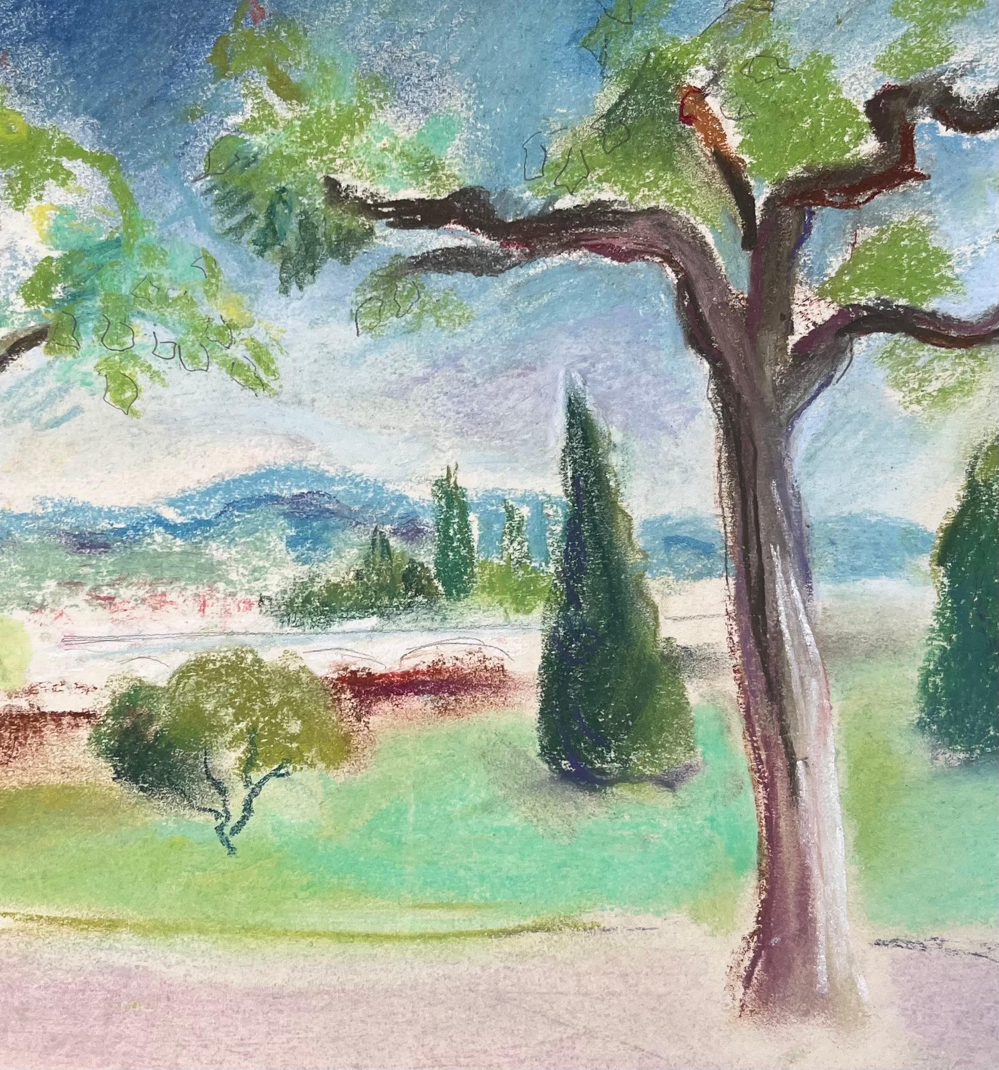 Paysage français du milieu du 20e siècle, avec arbres et collines lointaines en vente 2