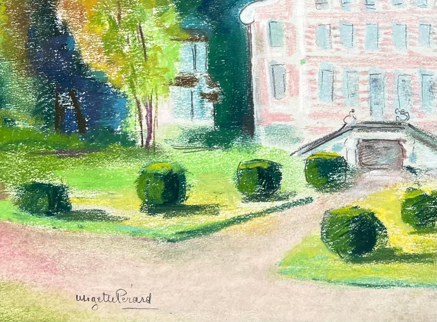 Título: Pastel francés de mediados del siglo XX del castillo de Bénéauville en Normandía
de Anne Marie Migette Perard (francesa 1902-1977)
Firmado: Sí
Soporte: Pastel sobre papel, con montaje en papel
Tamaño: 11,25 pulgadas (alto) x 15 pulgadas