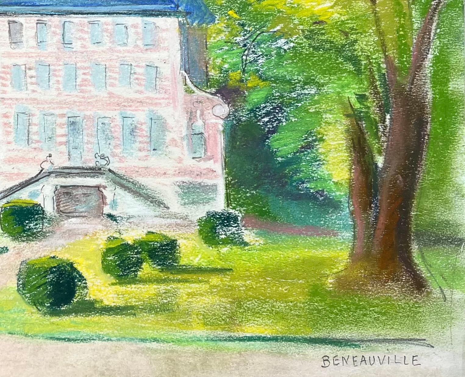 Pastel francés de mediados del siglo XX del Castillo de Bénéauville en Normandía en venta 1