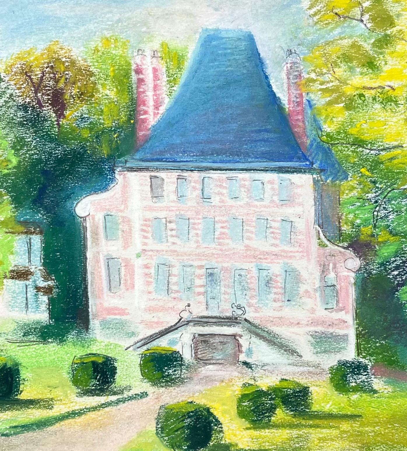 Pastel francés de mediados del siglo XX del Castillo de Bénéauville en Normandía en venta 2