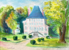 French Mid 20th Century Pastel of Château de Bénéauville in Normandy
