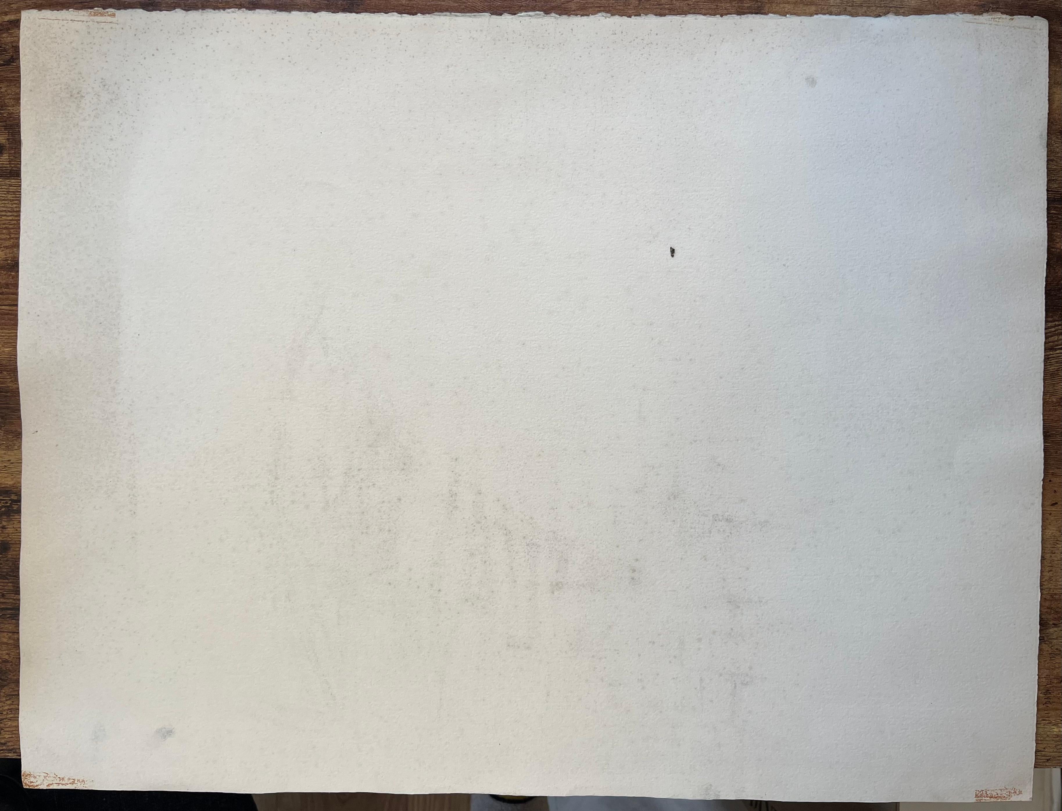 Pastello francese della metà del XX secolo raffigurante un paesaggio lacustre con una barca rossa in vendita 2