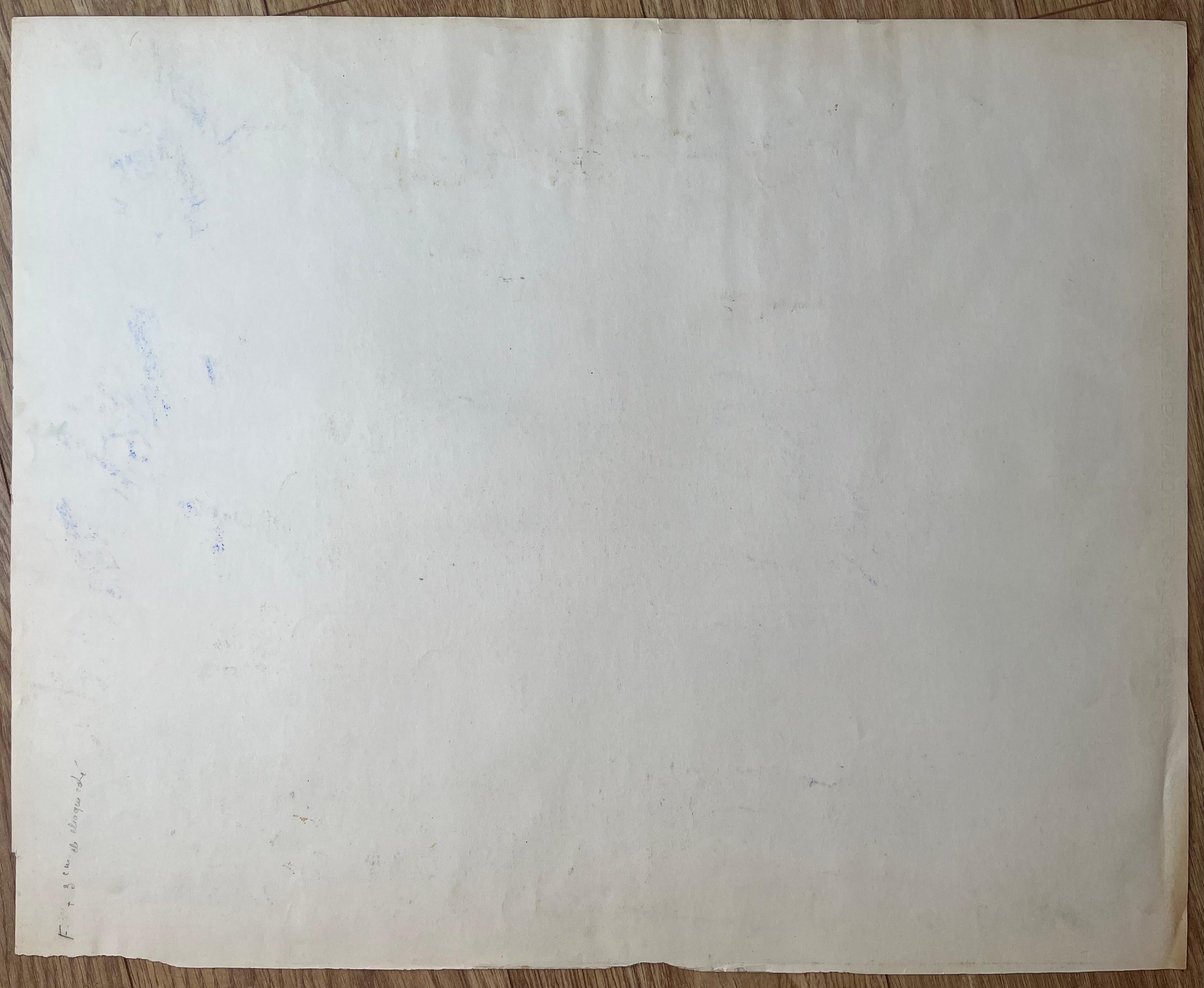 Pastello francese della metà del XX secolo raffigurante un parco illuminato dal sole con alberi e vista sul fiume in vendita 2