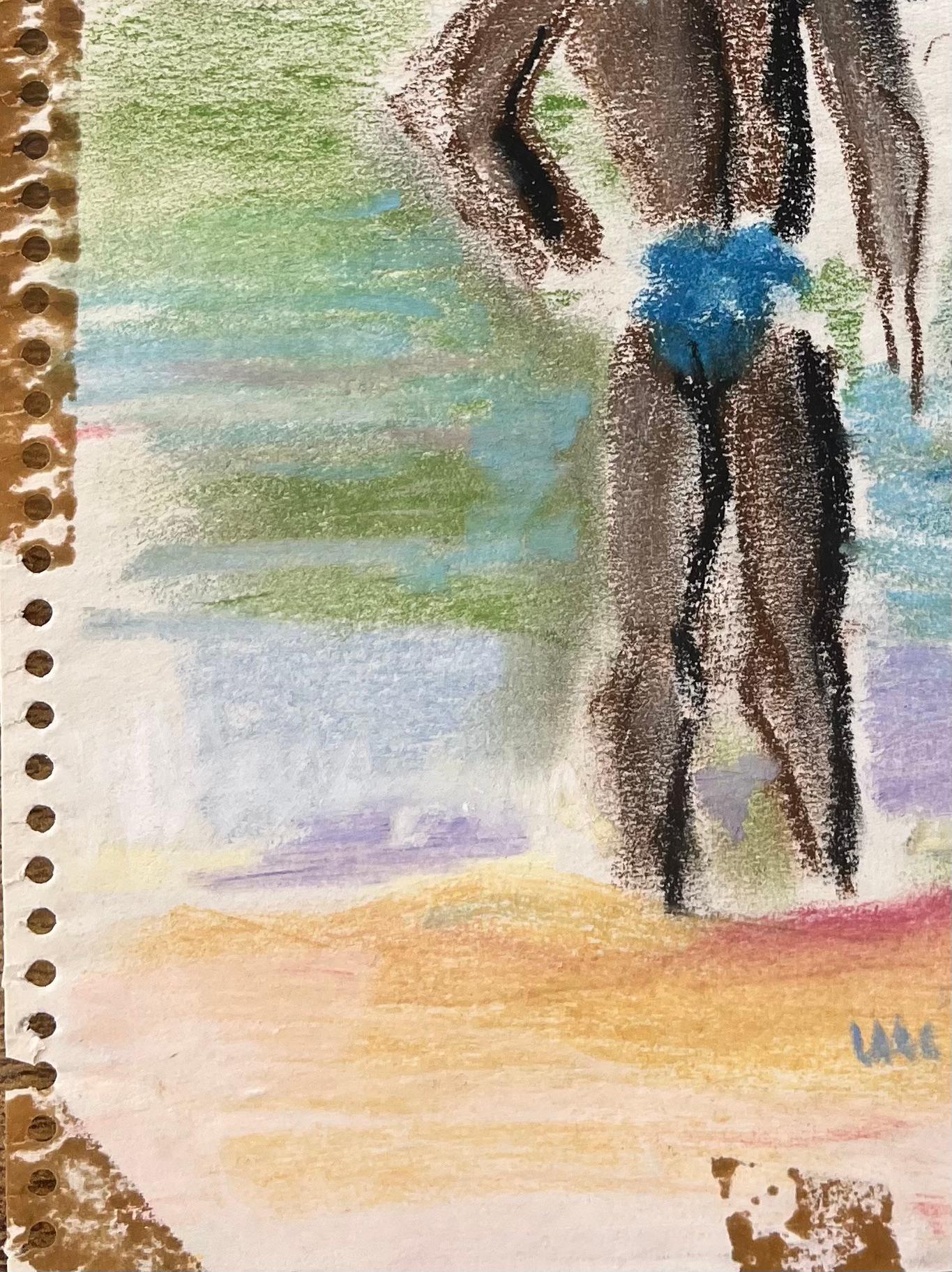 Título: Escena de playa francesa en pastel de mediados de siglo con velero y casetas de baño
de Anne Marie Migette Perard (francesa 1902-1977)
Soporte: Pastel sobre papel sin enmarcar
Tamaño: 9 pulgadas (alto) x 6,25 pulgadas (ancho) 
Estado: Como