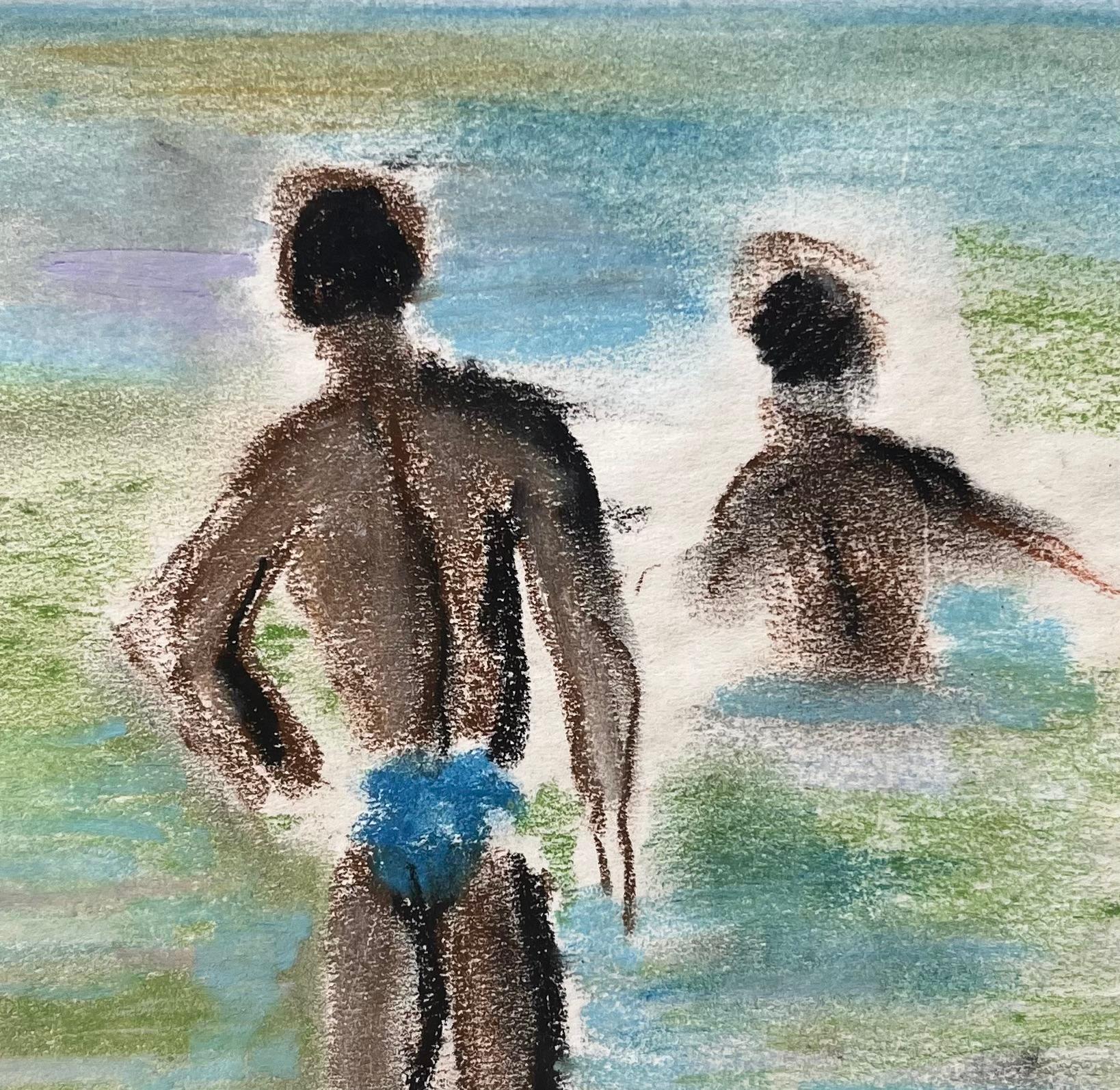 French mid 20th Century Pastel Nadadores en el mar en venta 2
