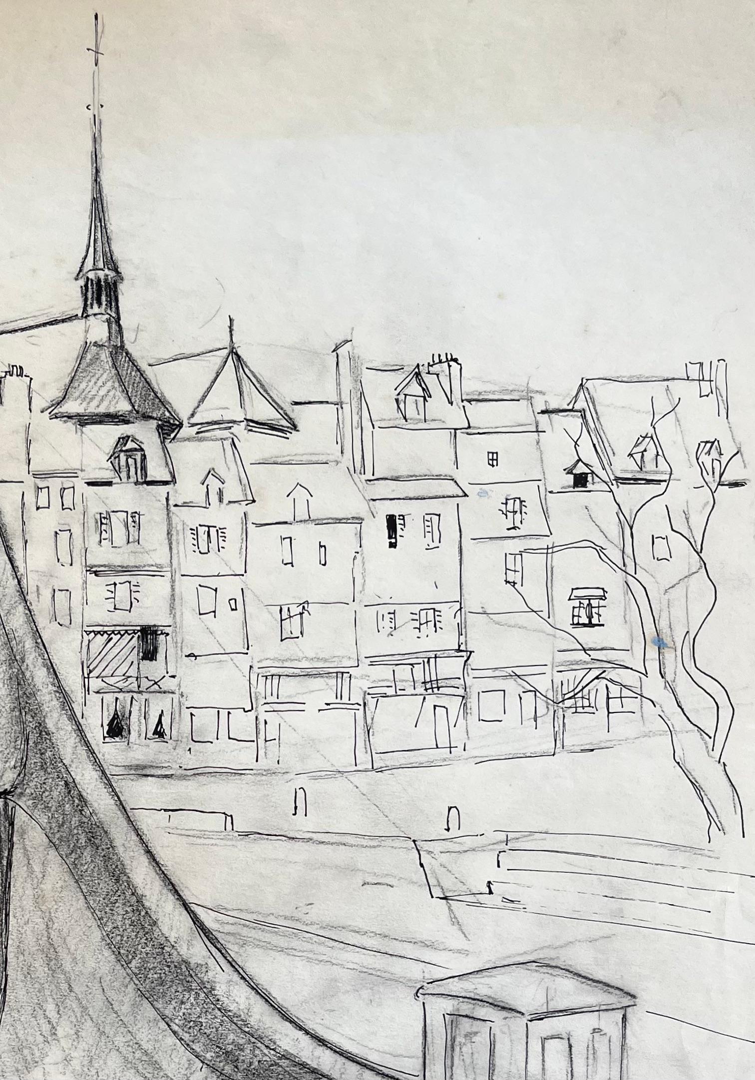 Título: Dibujo a lápiz francés de mediados del siglo XX de barco pesquero en el puerto de Honfleur
de Anne Marie Migette Perard (francesa 1902-1977)
Técnica: Pluma y lápiz sobre papel sin enmarcar
Tamaño: 21,25 pulgadas (alto) x 14,5 pulgadas
