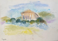 French Mid-20th Century Watercolour of Temple of Segesta in Sicily