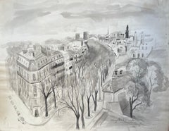 Encre et dessin du milieu du siècle dernier représentant le boulevard parisien et les coqs