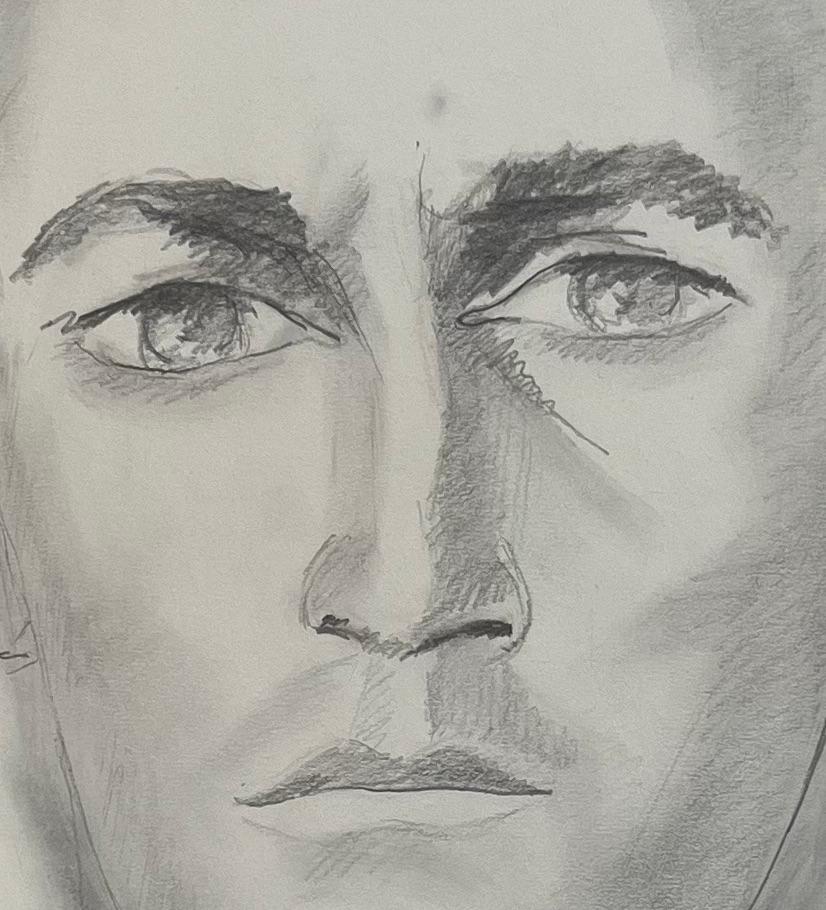 Title: French Mid-Century Pencil Portrait Drawing of a Man with Intense Gaze
by Anne Marie Migette Perard (French 1902-1977)
Signed: Yes
Medium: Pencil on unframed paper
Size: 20.75 inches (height) x 17.75 inches (width) 
Condition: As is normal
