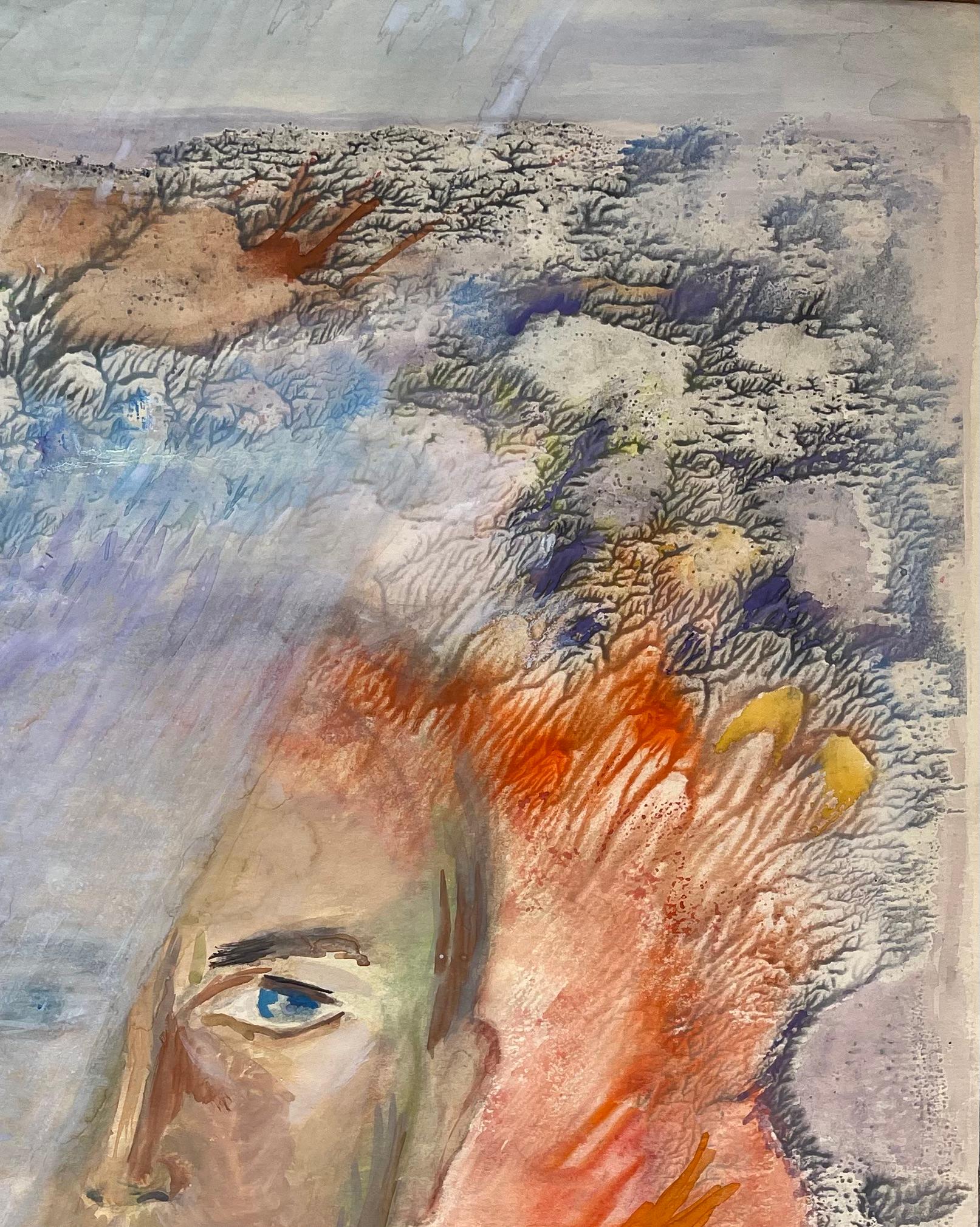 Título: Retrato surrealista francés de mediados de siglo de doble rostro y paisaje simbólico
de Anne Marie Migette Perard (francesa 1902-1977)
Firmado: Sí
Técnica: Técnica mixta y acuarela sobre papel sin enmarcar
Tamaño: 25,75 pulgadas (alto) x