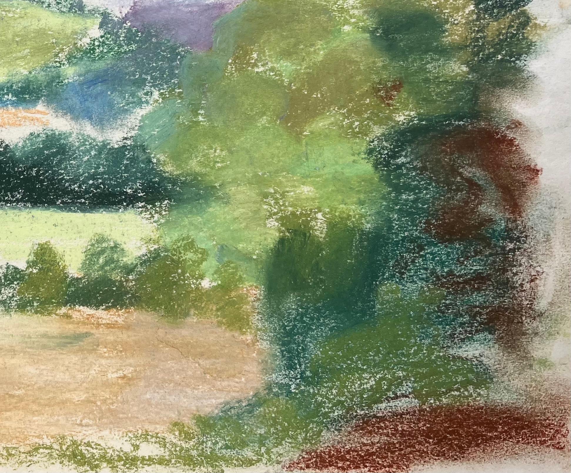 Titre : Paysage au pastel français du milieu du 20e siècle représentant le village de Bethonvilliers dans les collines.
par Anne-Marie Migette Perard (française 1902-1977)
Signé : Oui
Support : Pastel sur papier non encadré
Taille : 10,75 pouces