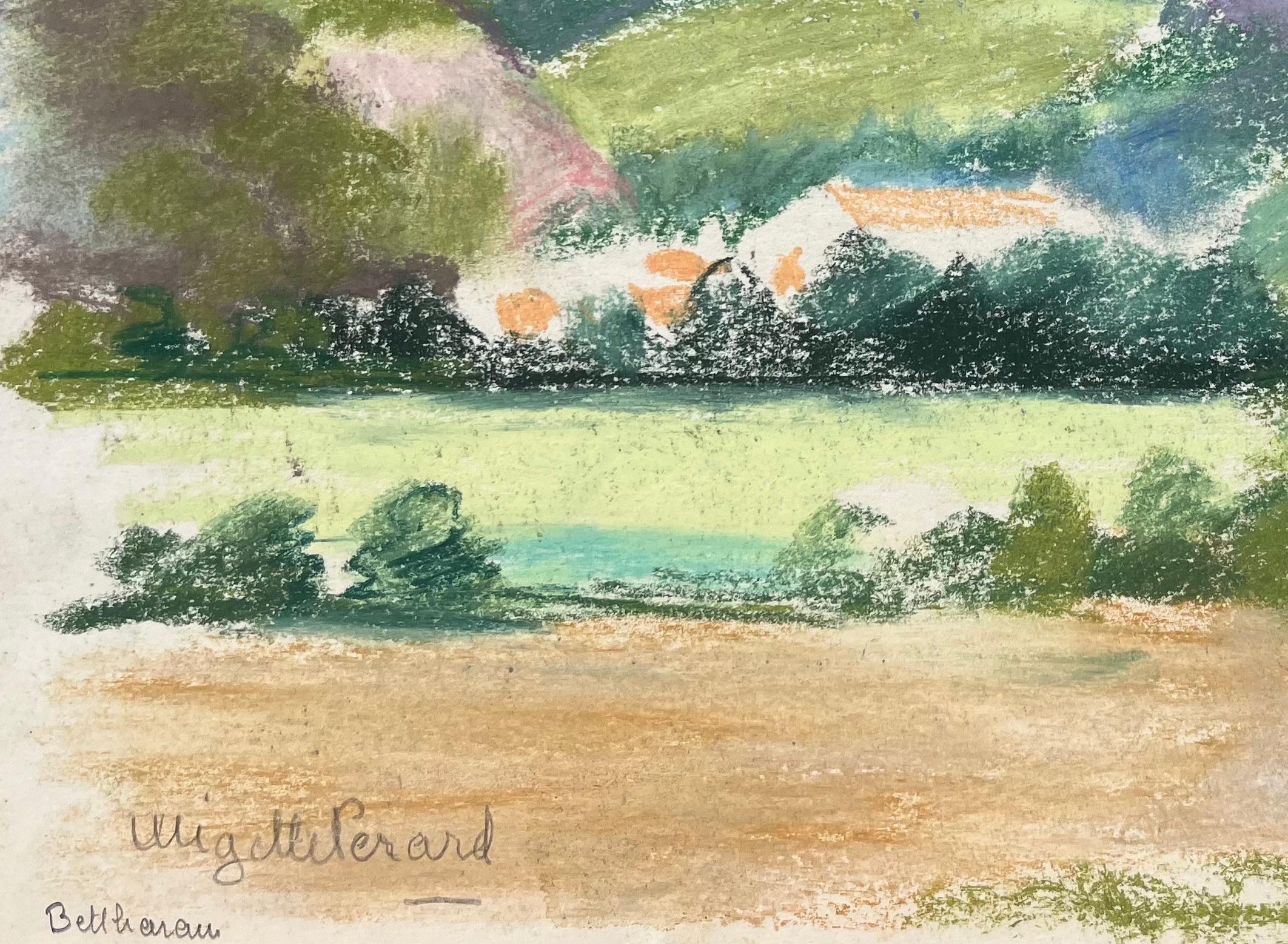 Paysage pastel français du milieu du 20e siècle du village de Bethonvilliers, en collines en vente 1
