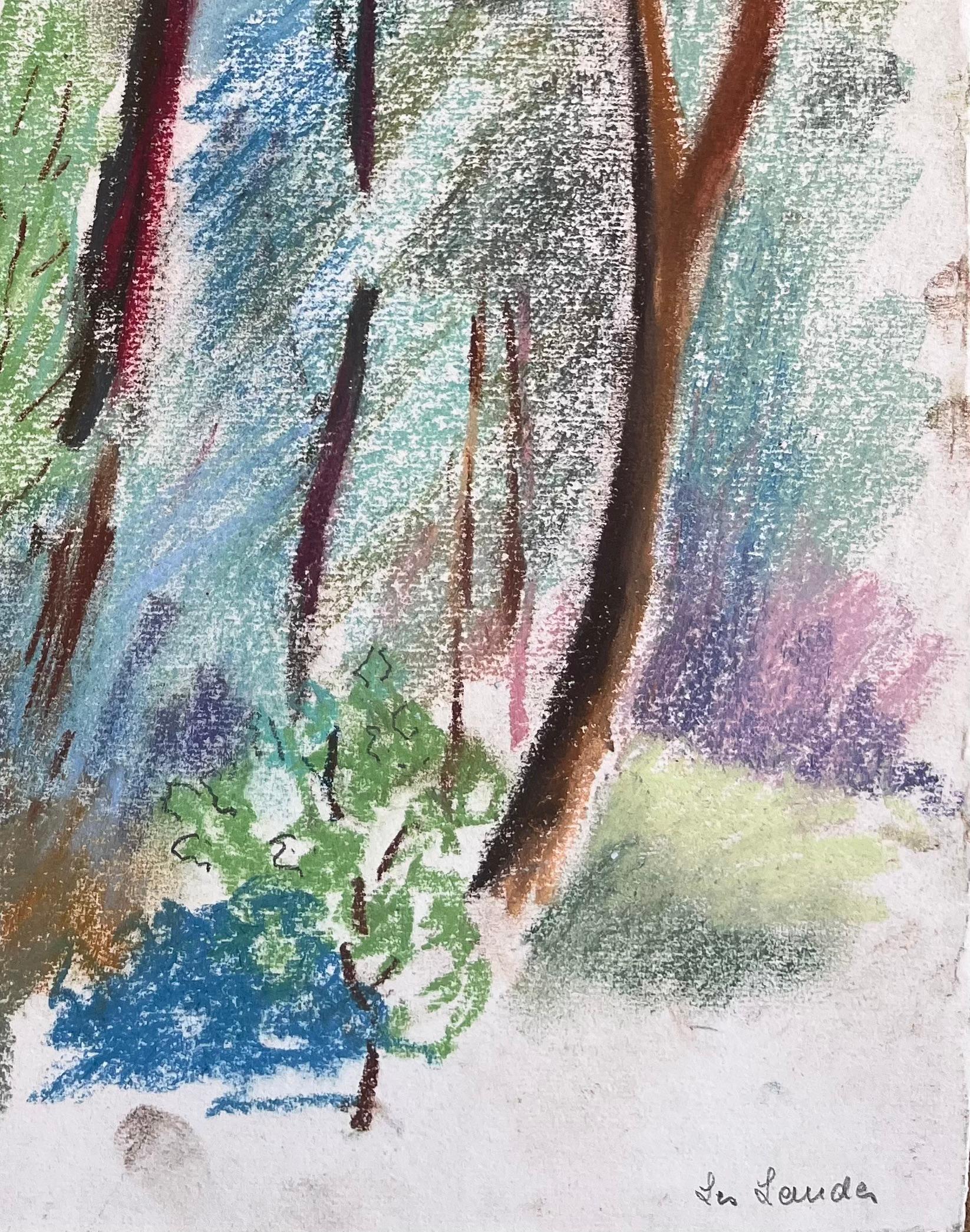Paesaggio a pastello francese della metà del XX secolo con alberi della foresta a Les Laudes in vendita 1