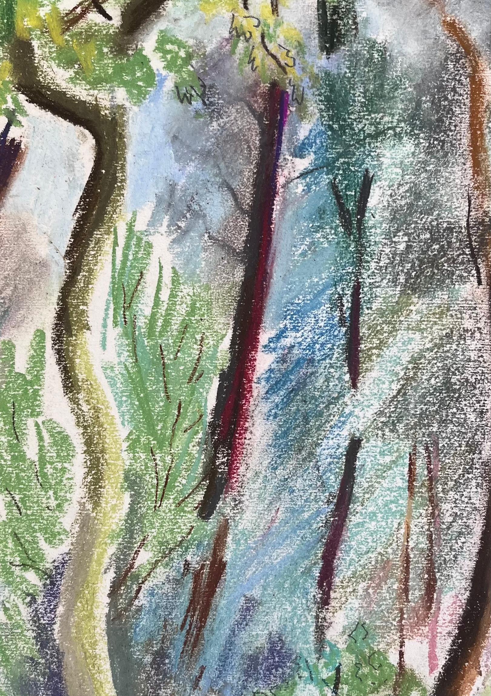 Paesaggio a pastello francese della metà del XX secolo con alberi della foresta a Les Laudes in vendita 2