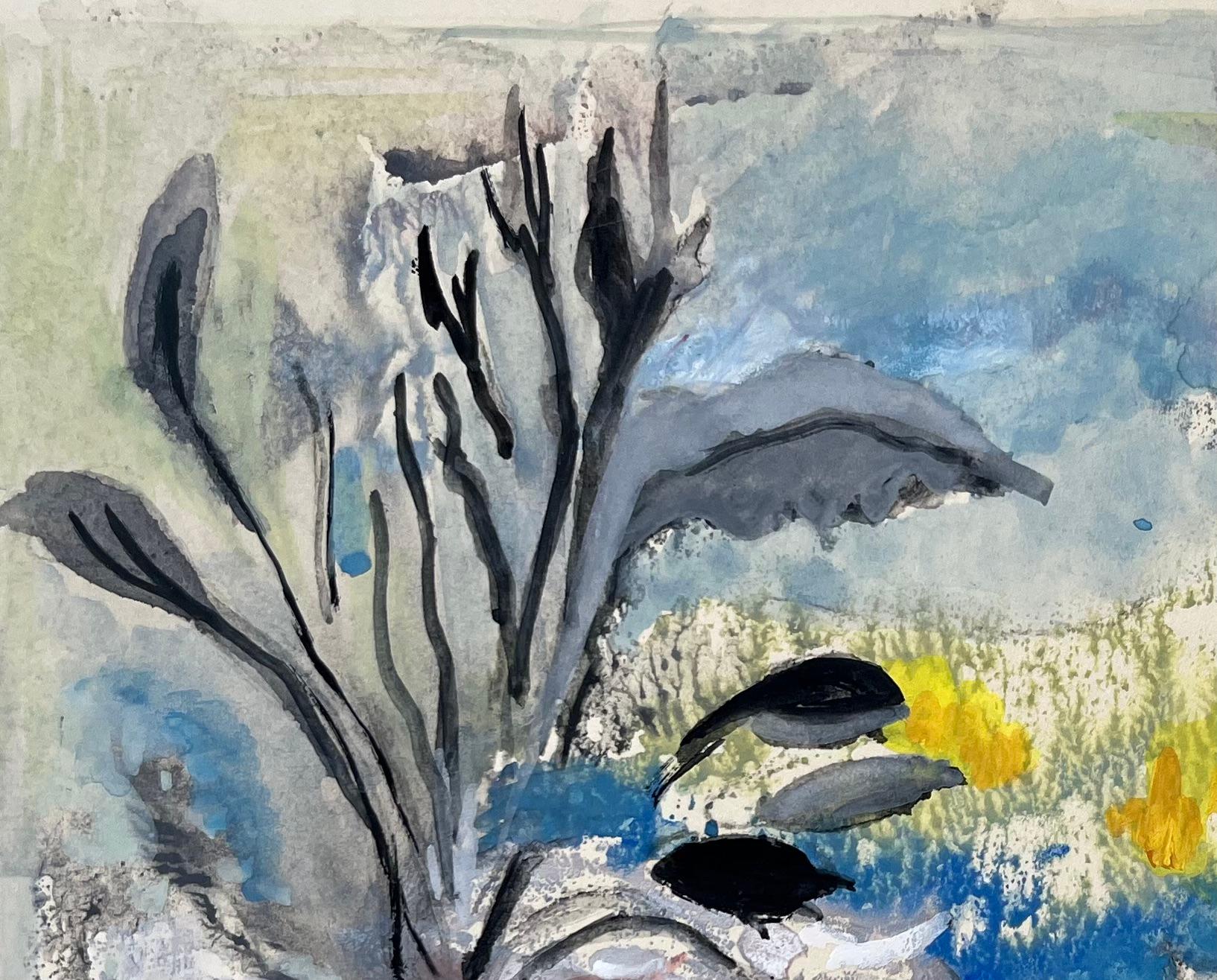 Natura morta acquerellata francese della metà del XX secolo con composizione floreale astratta - Painting Postimpressionismo di Anne Marie Migette Perard